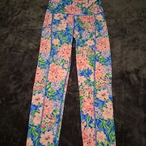 Lilly Pulitzer Luxletic Leggings Blue Pink Floral Print Workout Pants